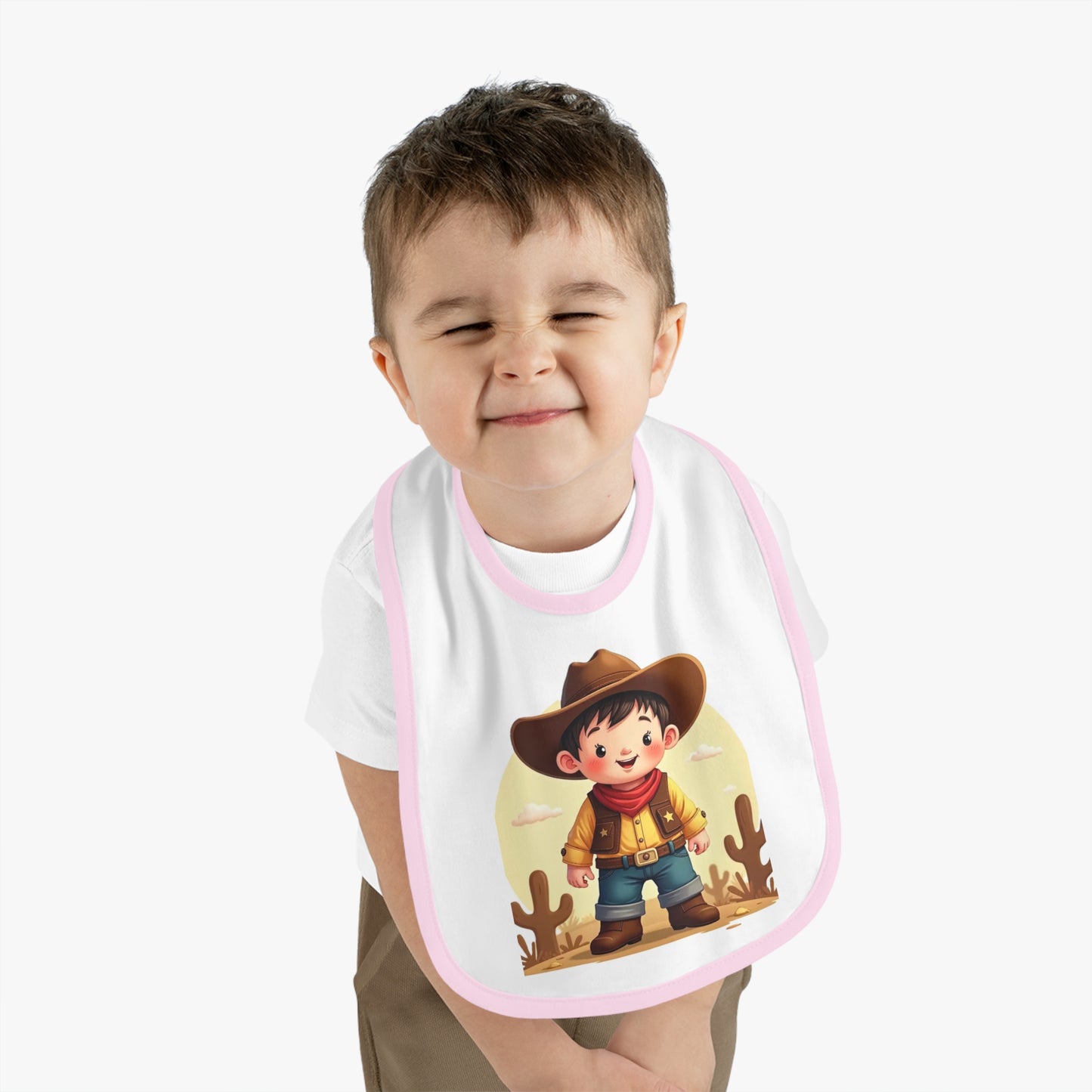 Cowboy Baby Bib with Contrast Trim, Cute Toddler Bib, Western-Themed Baby Gift, Infant Feeding Bib, Baby Shower Gift