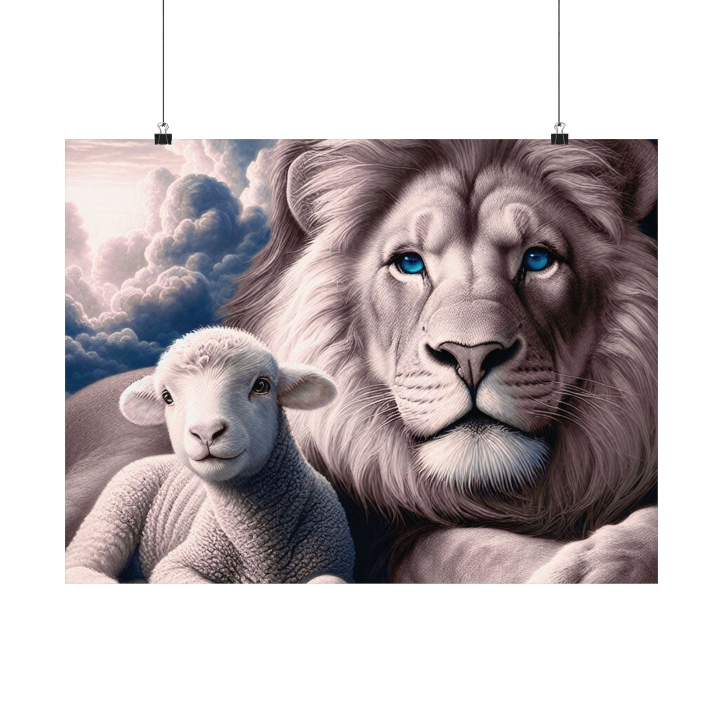 Lion and Lamb Matte Poster – Inspirational Religious Wall Art, Peaceful Nursery Print