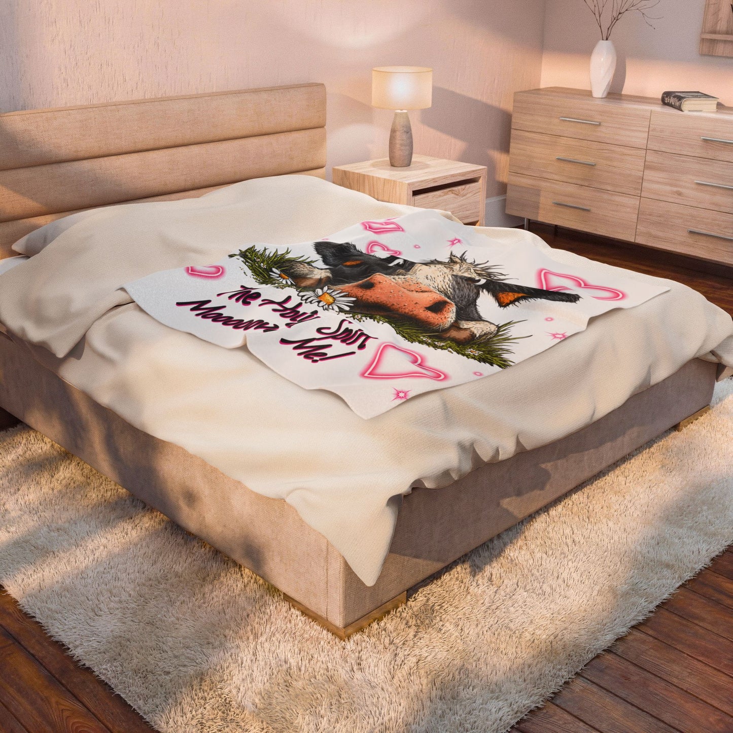 Velveteen Blanket – "The Holy Spirit Moooooves Me" Cute Cow Plush Throw