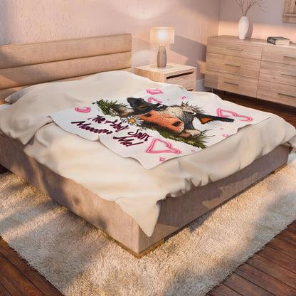 Velveteen Blanket – "The Holy Spirit Moooooves Me" Cute Cow Plush Throw