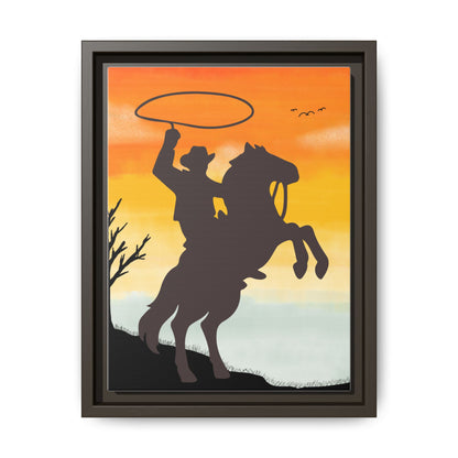 Framed Canvas Art Print Western Home Decor Rustic Wall Art Gift for Cowgirl or Cowboy Country Housewarming Rodeo Home Decor Cowboy Sunset
