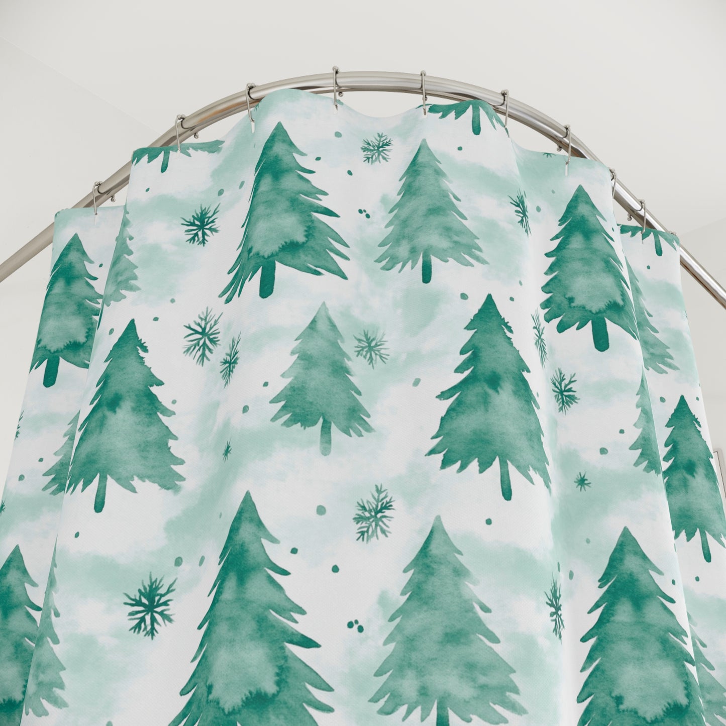 Shower Curtain Winter Wonderland Holiday Decor Christmas Bathroom Accessories Festive Home Decor Pine Tree Design