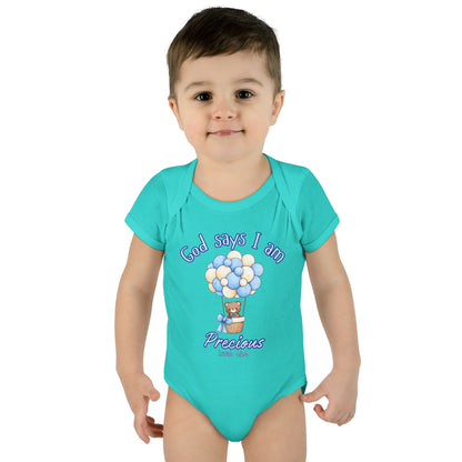 Baby Bodysuit - "God Says I Am Precious" Blue Balloon Teddy Infant Bodysuit