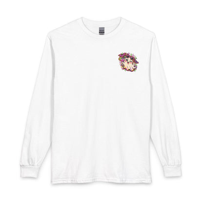 Halloween Long Sleeve Tee — "Just Here for the Boos" Ghost Party Shirt