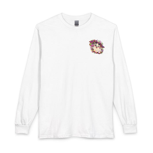 Halloween Long Sleeve Tee — "Just Here for the Boos" Ghost Party Shirt