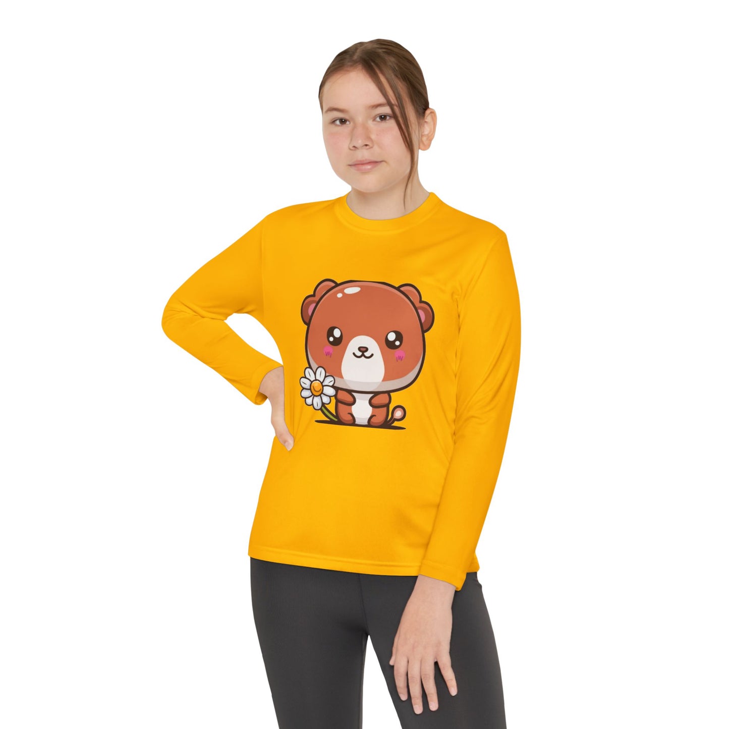 T-Shirt Cute Bear Youth Long Sleeve Competitor Tee Kids Bear Shirt Playful Tee for Boys and Girls Adorable Spring Apparel Gift