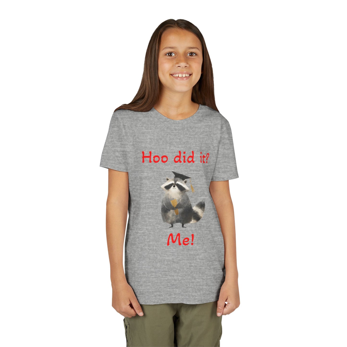 Youth Tee – Cute Raccoon “Hoo did it? Me!” Kids Shirt