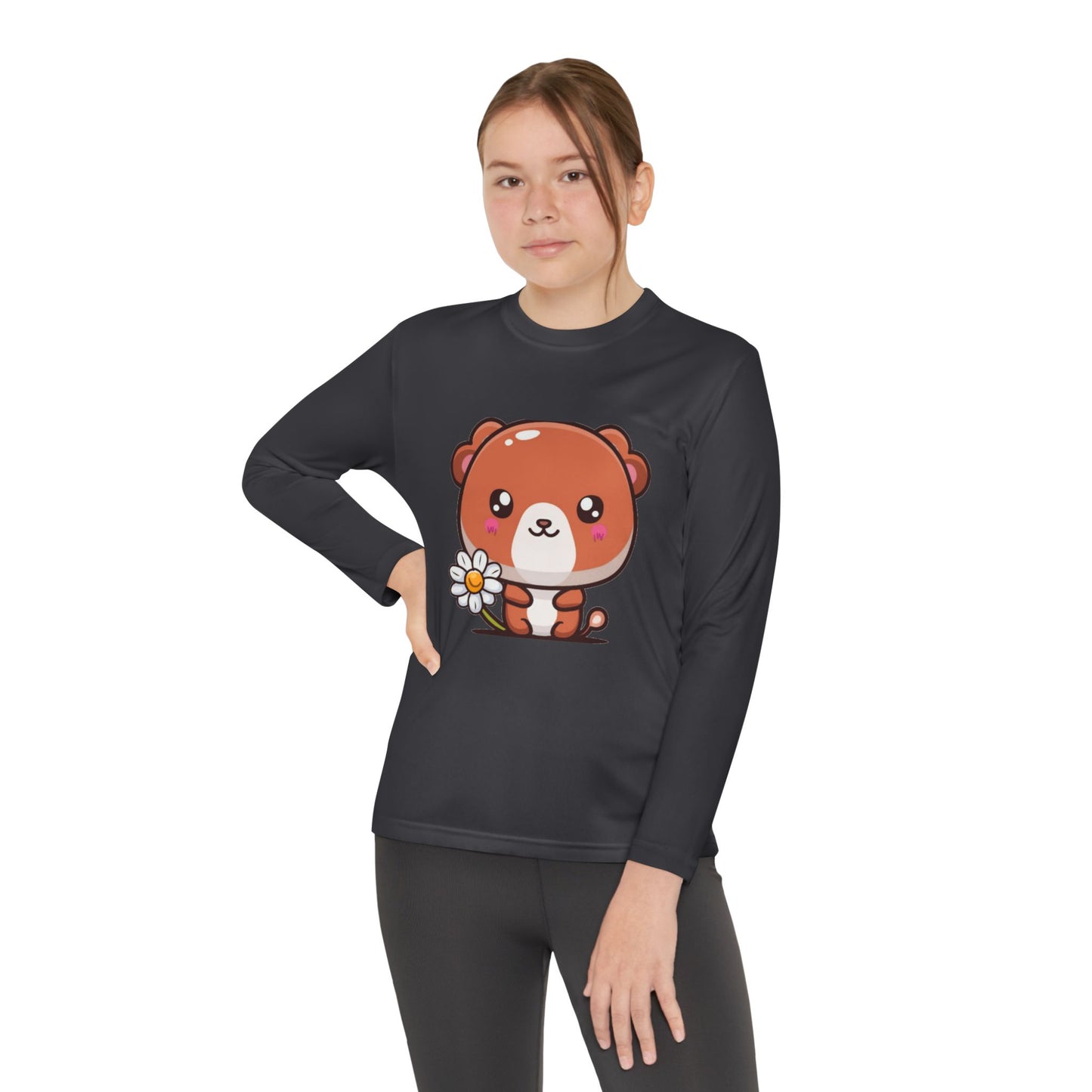 T-Shirt Cute Bear Youth Long Sleeve Competitor Tee Kids Bear Shirt Playful Tee for Boys and Girls Adorable Spring Apparel Gift