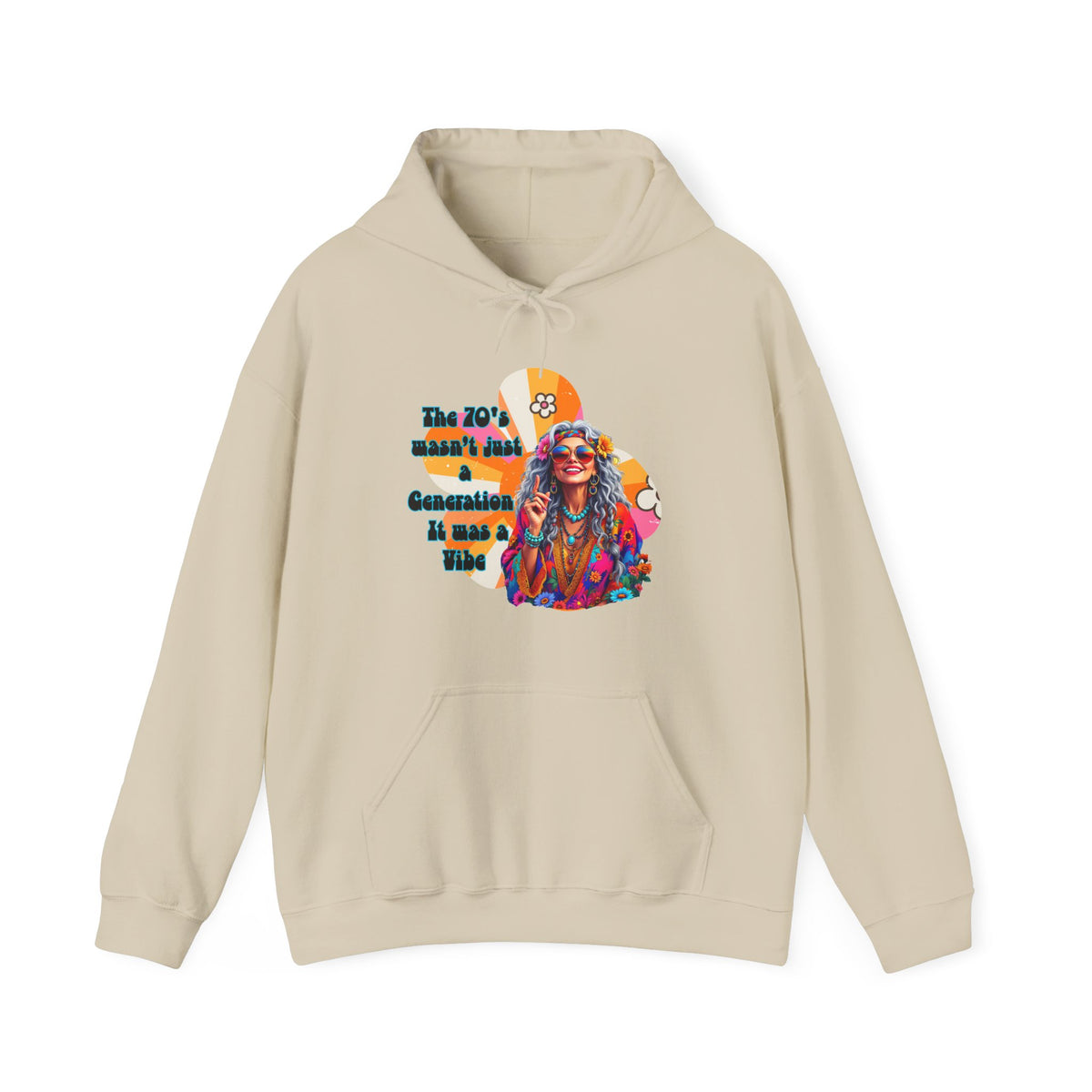 Retro Hippie Hoodie – "The 70's wasn't your generation it was mine" Colorful Boho Graphic