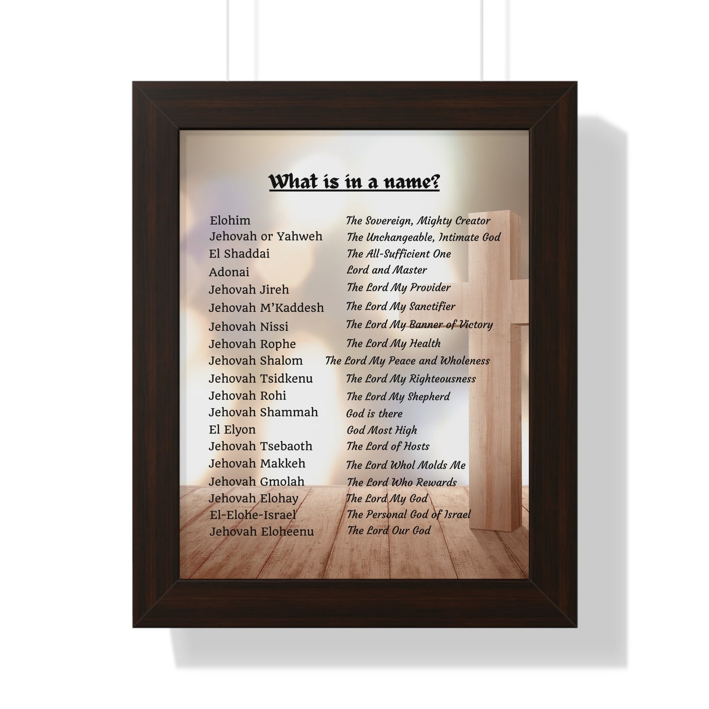 Framed Print Art Hebrew God Names Wall Art Home Decor Faith Gift Christian Room Prayer Space Divine Text Scripture Display Spiritual Design