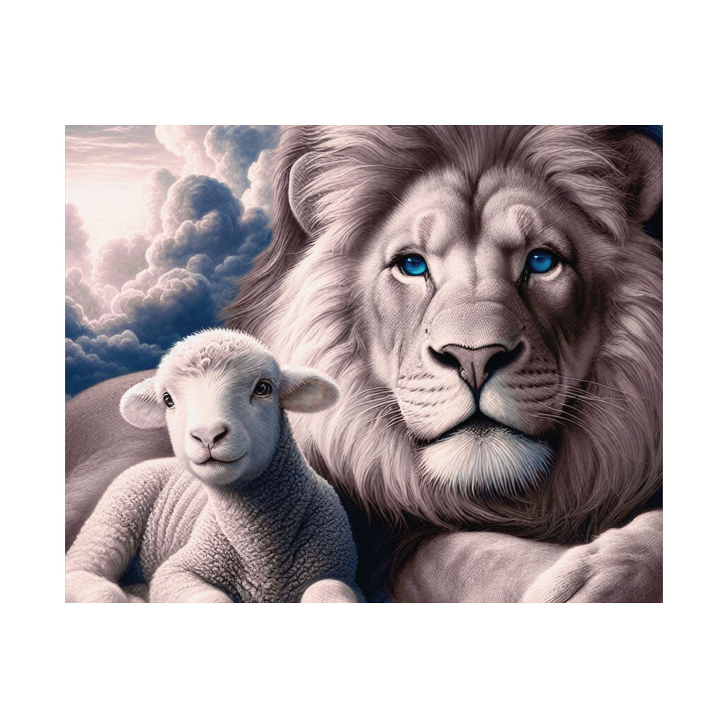 Lion and Lamb Matte Poster – Inspirational Religious Wall Art, Peaceful Nursery Print