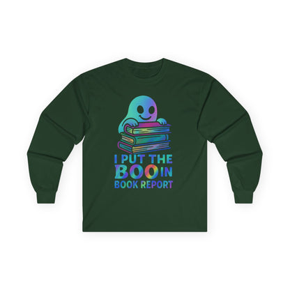 T-Shirt Whimsical Long Sleeve Tee for Book Lovers Halloween Shirt Cozy All-Seasons Top Fun Gift for Readers Book Report Humor Teacher Gift