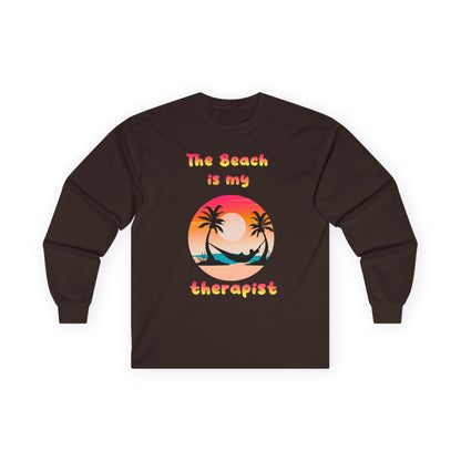 T-Shirt Beach Therapy Long Sleeve Tee Unisex Cotton Shirt for Beach Lovers Gifts for Vacation Summer Ocean Enthusiasts Relaxation