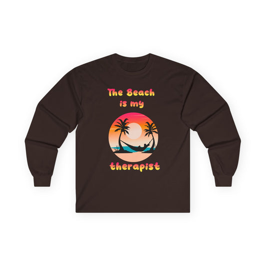 T-Shirt Beach Therapy Long Sleeve Tee Unisex Cotton Shirt for Beach Lovers Gifts for Vacation Summer Ocean Enthusiasts Relaxation