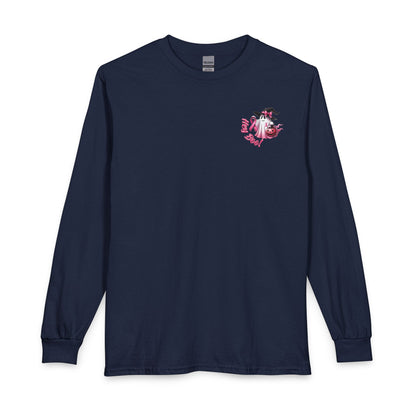 Breast Cancer Awareness Long Sleeve Tee — "In October We Wear Pink" Cow Design