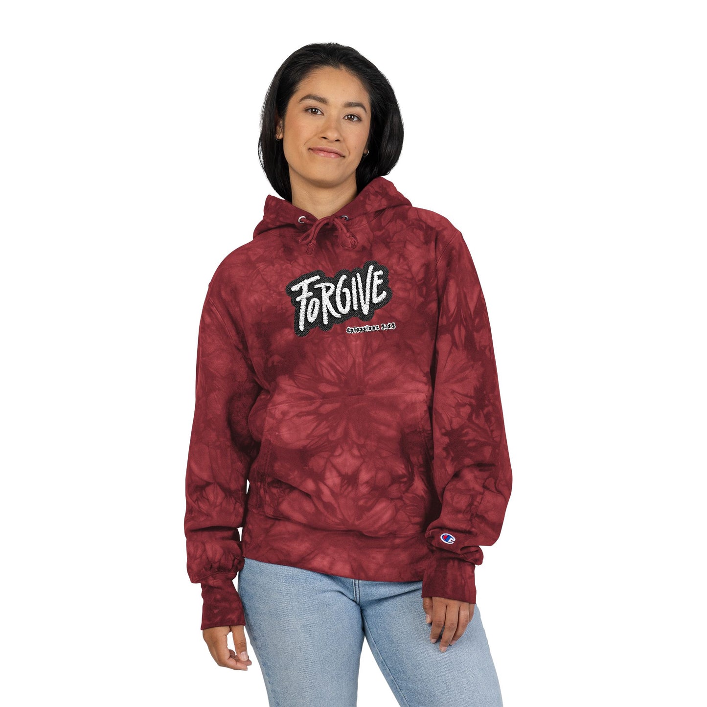 Forgive Tie-Dye Hoodie - Unisex Champion Sweatshirt, Cozy Gift, Casual Wear, Unique Style, Fashion Statement