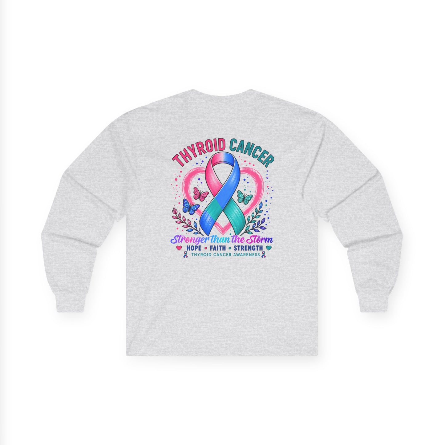 Thyroid Cancer Awareness Long Sleeve Tee – 'Stronger Than the Storm' Support Shirt