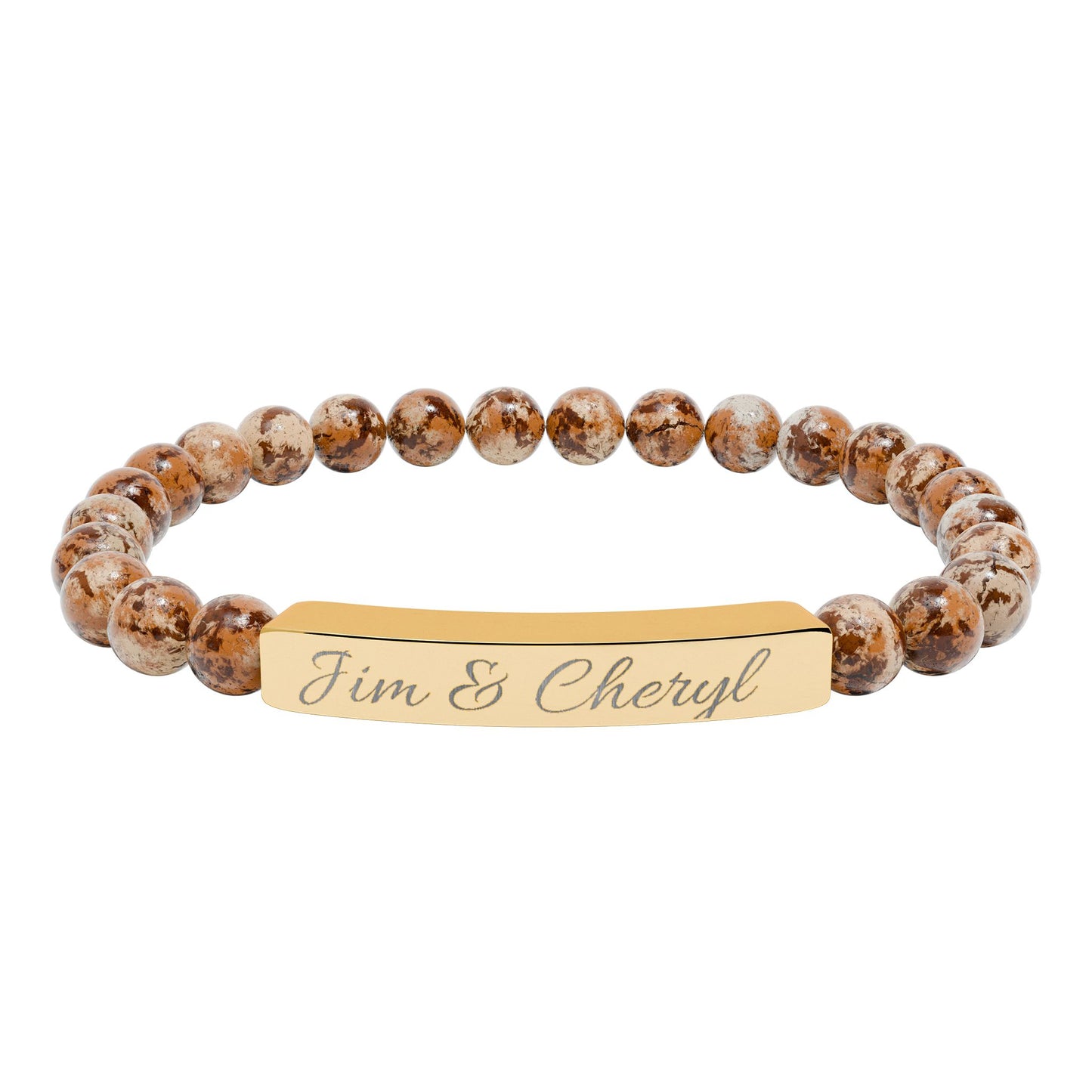 Engravable Natural Stone Bar Bracelet — Personalized Stretch Beaded Bracelet