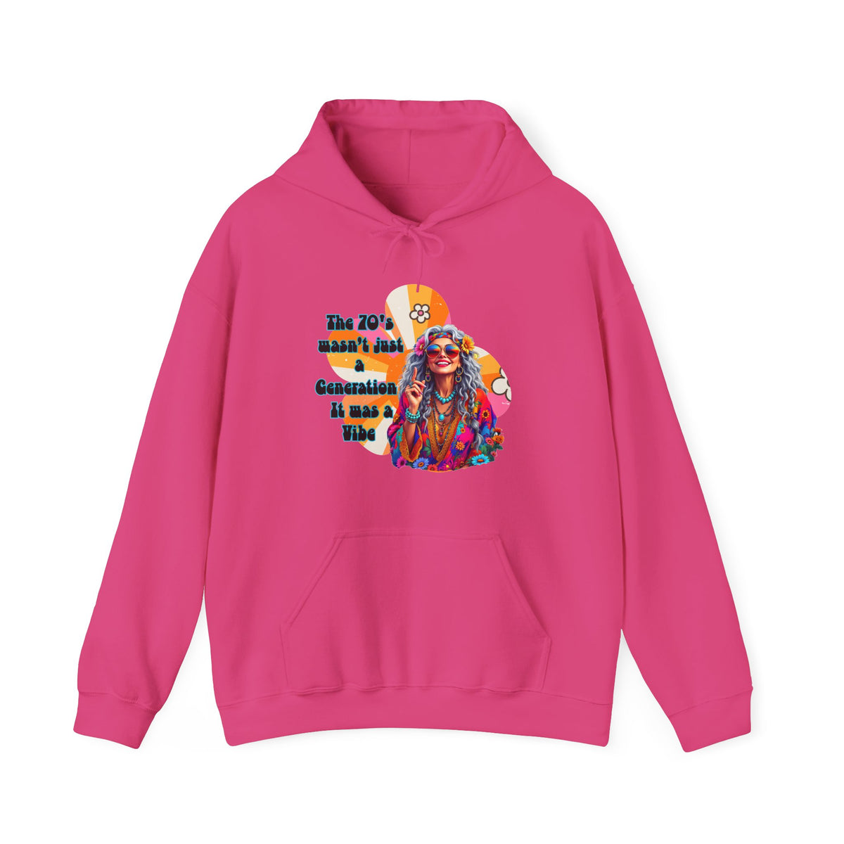 Retro Hippie Hoodie – "The 70's wasn't your generation it was mine" Colorful Boho Graphic