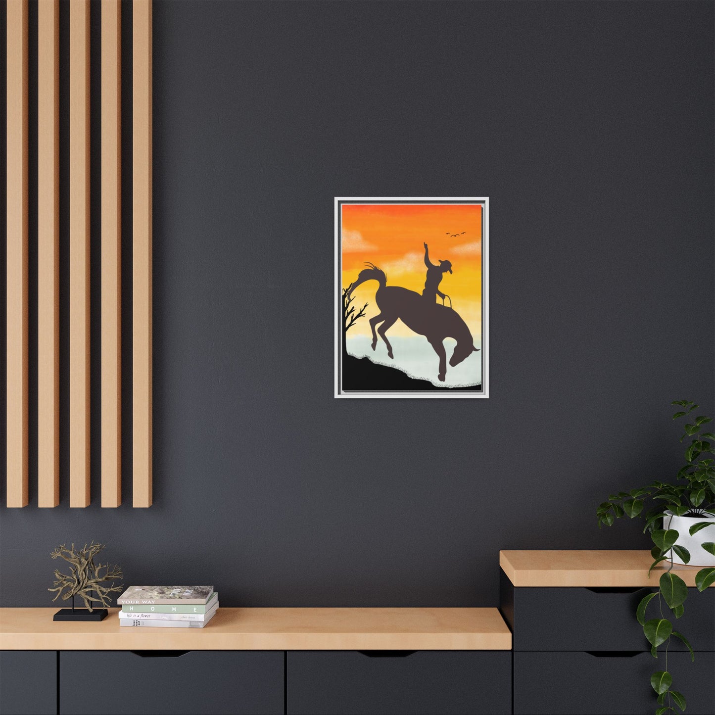 Framed Cowboy Sunset Canvas Art Equestrian Decor Farmhouse Wall Art Rustic Home Decoration Gift for Horse Lovers Rodeo Decor Housewarming Gift