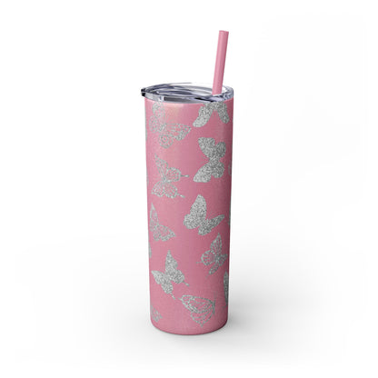 Tumbler Travel Butterfly Design Skinny Tumbler with Straw - 20oz, Stylish Drinkware for Nature Lovers Gift for Anyone