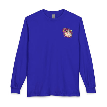 Halloween Long Sleeve Tee — "Just Here for the Boos" Ghost Party Shirt