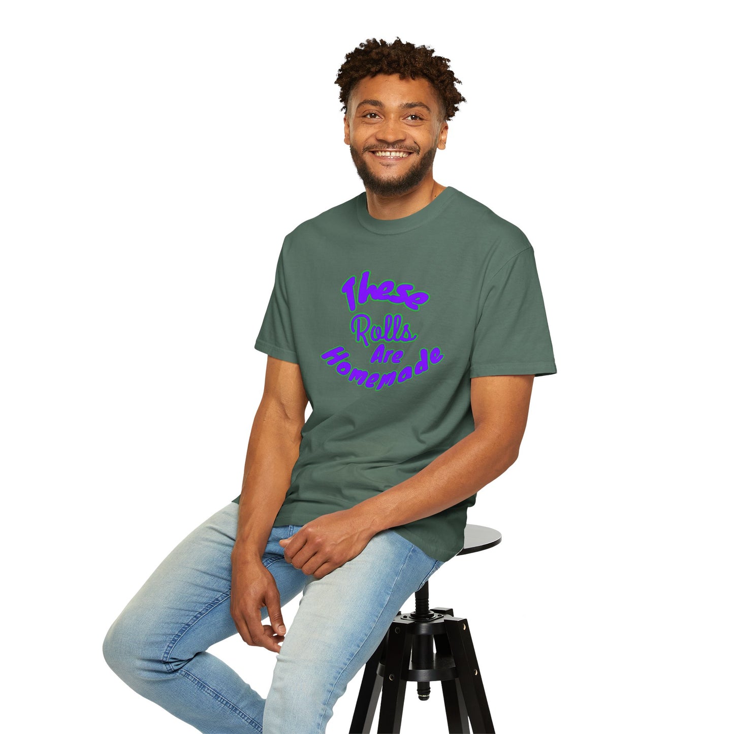 T-Shirt — "These Rolls Are Homemade" Retro Script Baking Tee