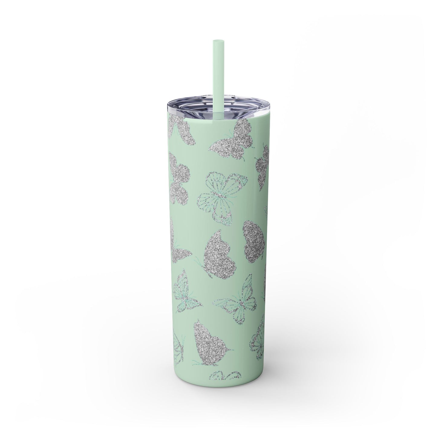 Tumbler Travel Butterfly Design Skinny Tumbler with Straw - 20oz, Stylish Drinkware for Nature Lovers Gift for Anyone