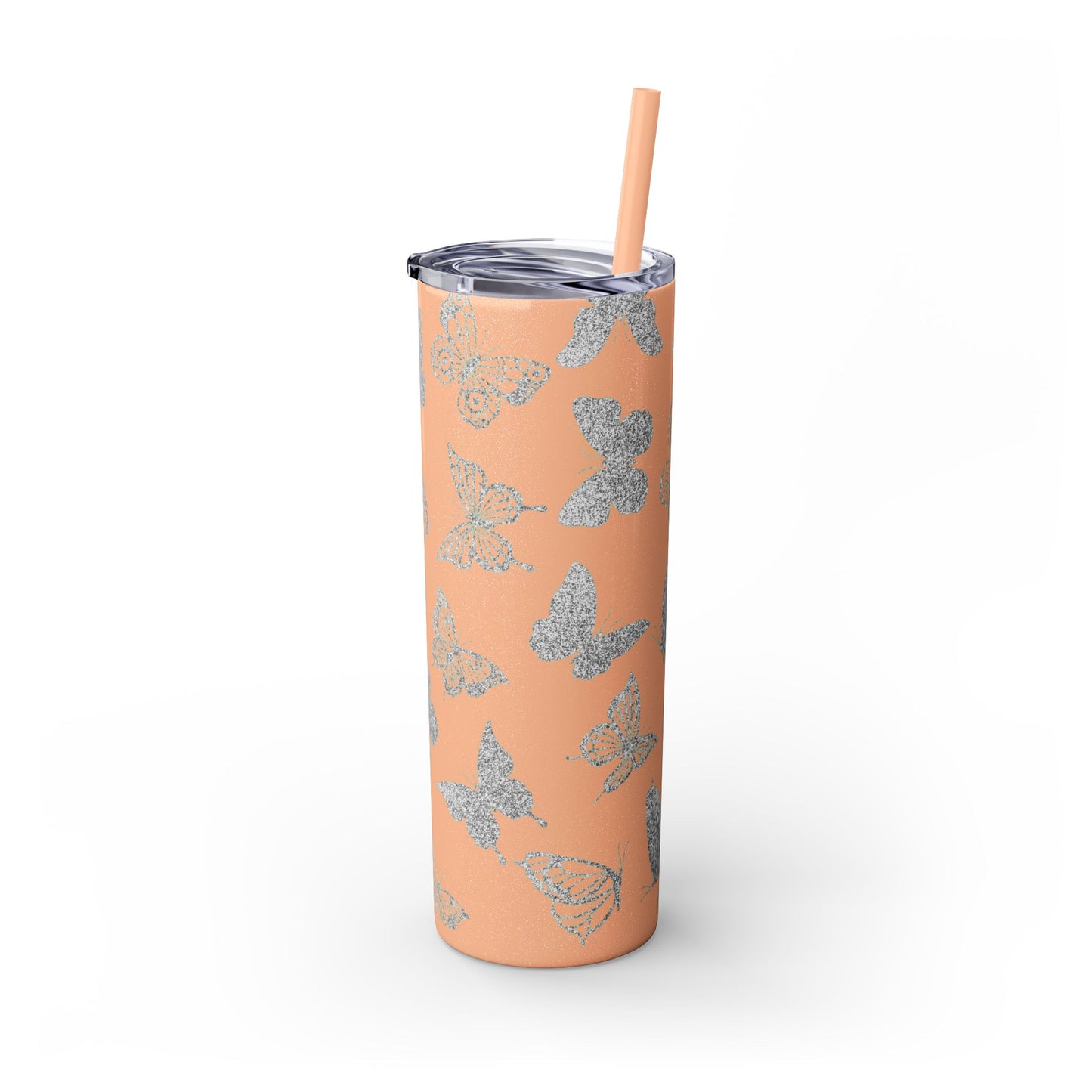 Tumbler Travel Butterfly Design Skinny Tumbler with Straw - 20oz, Stylish Drinkware for Nature Lovers Gift for Anyone