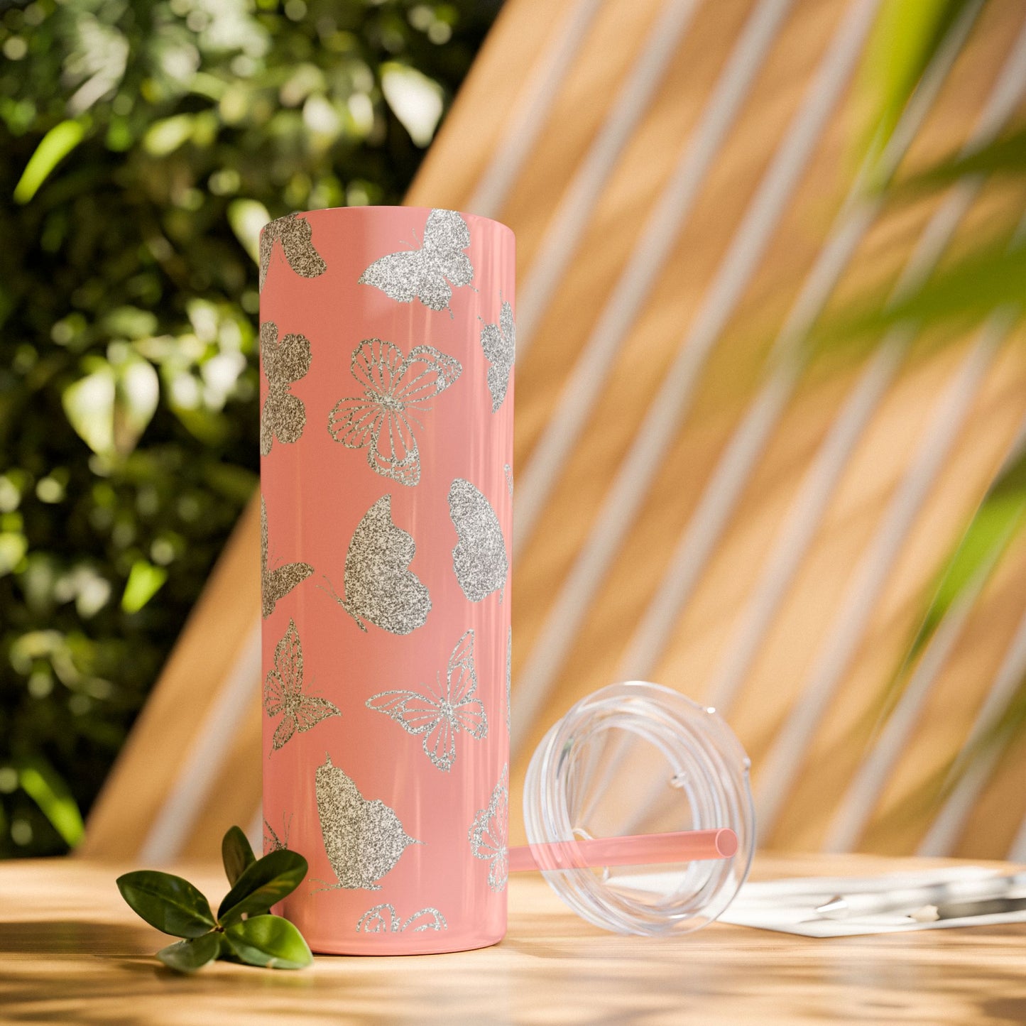 Tumbler Travel Butterfly Design Skinny Tumbler with Straw - 20oz, Stylish Drinkware for Nature Lovers Gift for Anyone