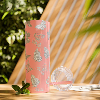 Tumbler Travel Butterfly Design Skinny Tumbler with Straw - 20oz, Stylish Drinkware for Nature Lovers Gift for Anyone