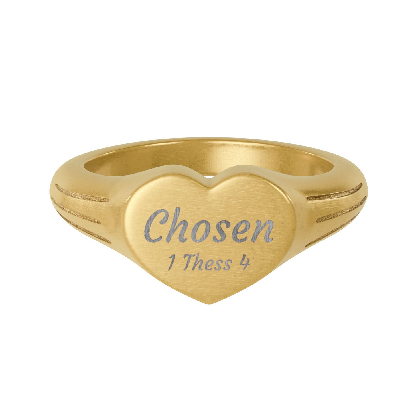 Heart Signet Ring — Engraved “Chosen 1 Thess 4” Stainless Steel