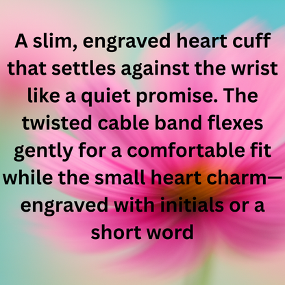 Engravable Heart Cuff Bracelet — Personalized 'MOM' Charm (Silver or Gold)