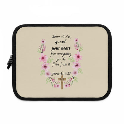 Proverbs 4:23 Floral Laptop Sleeve — "Above All Else, Guard Your Heart" Christian Devotional Sleeve