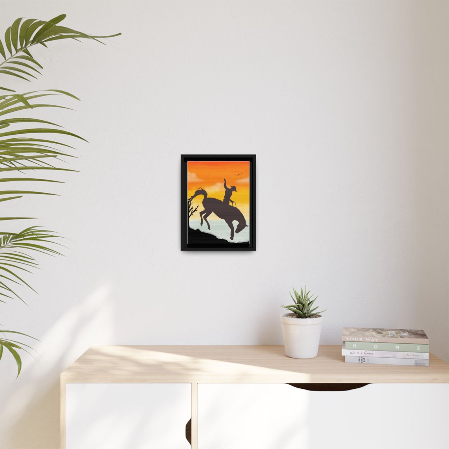 Framed Cowboy Sunset Canvas Art Equestrian Decor Farmhouse Wall Art Rustic Home Decoration Gift for Horse Lovers Rodeo Decor Housewarming Gift
