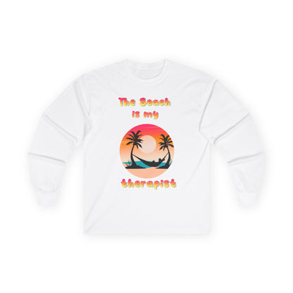 T-Shirt Beach Therapy Long Sleeve Tee Unisex Cotton Shirt for Beach Lovers Gifts for Vacation Summer Ocean Enthusiasts Relaxation