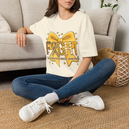 Fight Childhood Cancer T-Shirt — Gold Awareness Ribbon Bow Design