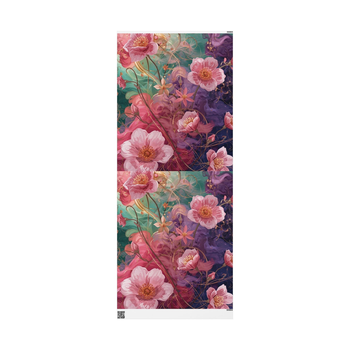 Floral Watercolor Wrapping Paper Roll — Pink Rose & Mint Gift Wrap