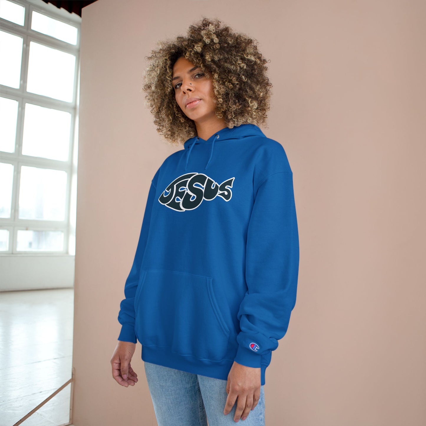 Faith-Inspired Champion Hoodie, Religious Apparel, Christian Gift, Hoodie with Jesus Design, Casual Wear, Spiritual Comfort