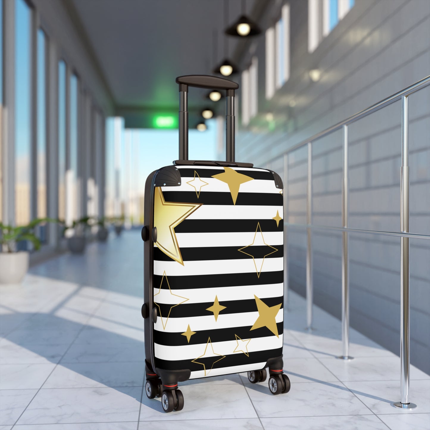 Star Stripes Carry-On Suitcase — Black & Gold Travel Luggage