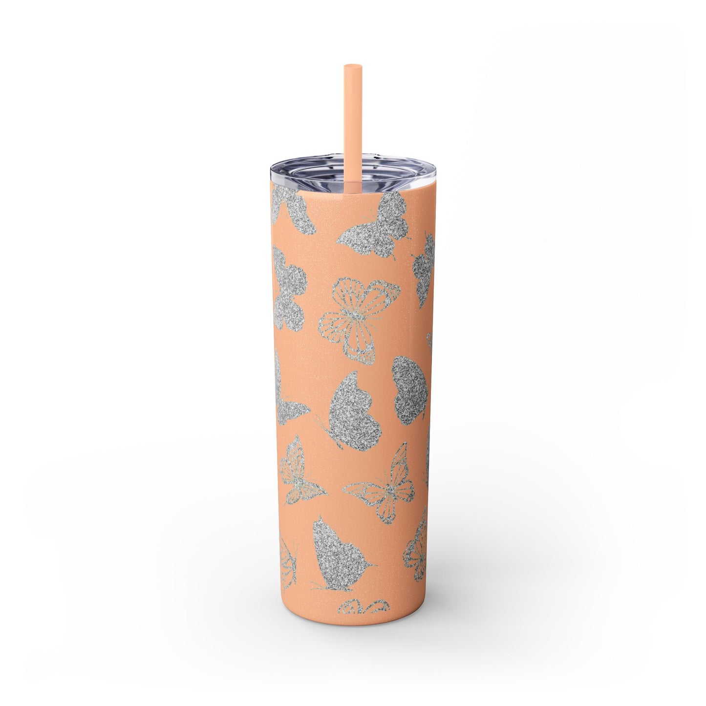 Tumbler Travel Butterfly Design Skinny Tumbler with Straw - 20oz, Stylish Drinkware for Nature Lovers Gift for Anyone