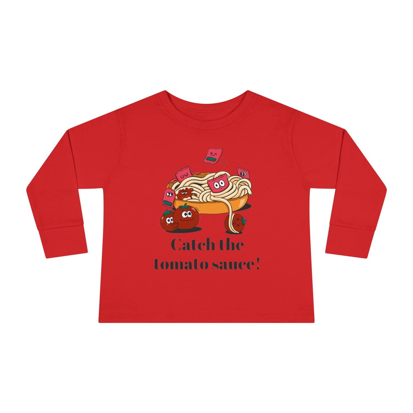 T-Shirt Cute Food-Themed Toddler Long Sleeve Tee Catch the Tomato Sauce Shirt Kids Foodie Apparel Fun Playdate Outfit Perfect for Birthdays