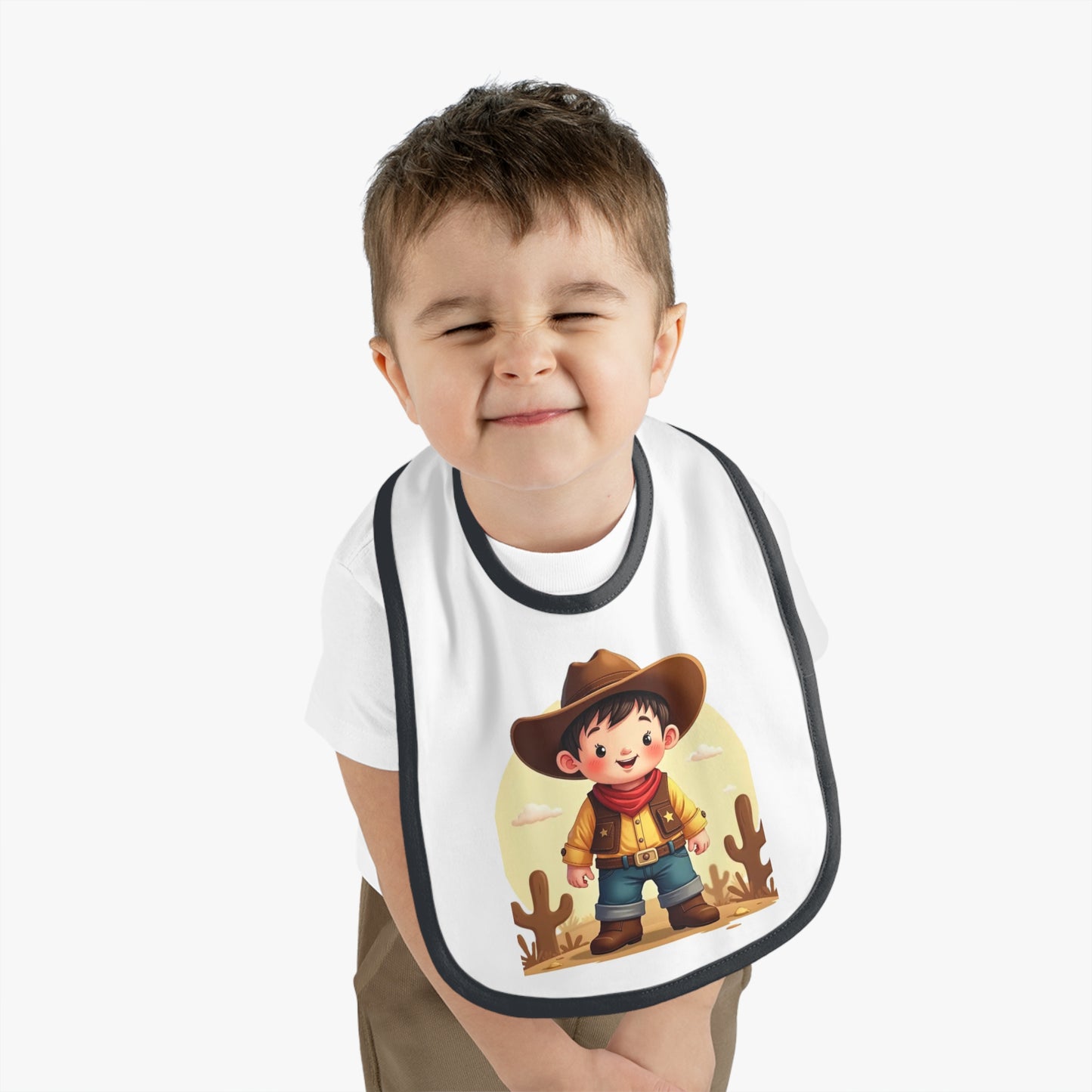 Cowboy Baby Bib with Contrast Trim, Cute Toddler Bib, Western-Themed Baby Gift, Infant Feeding Bib, Baby Shower Gift