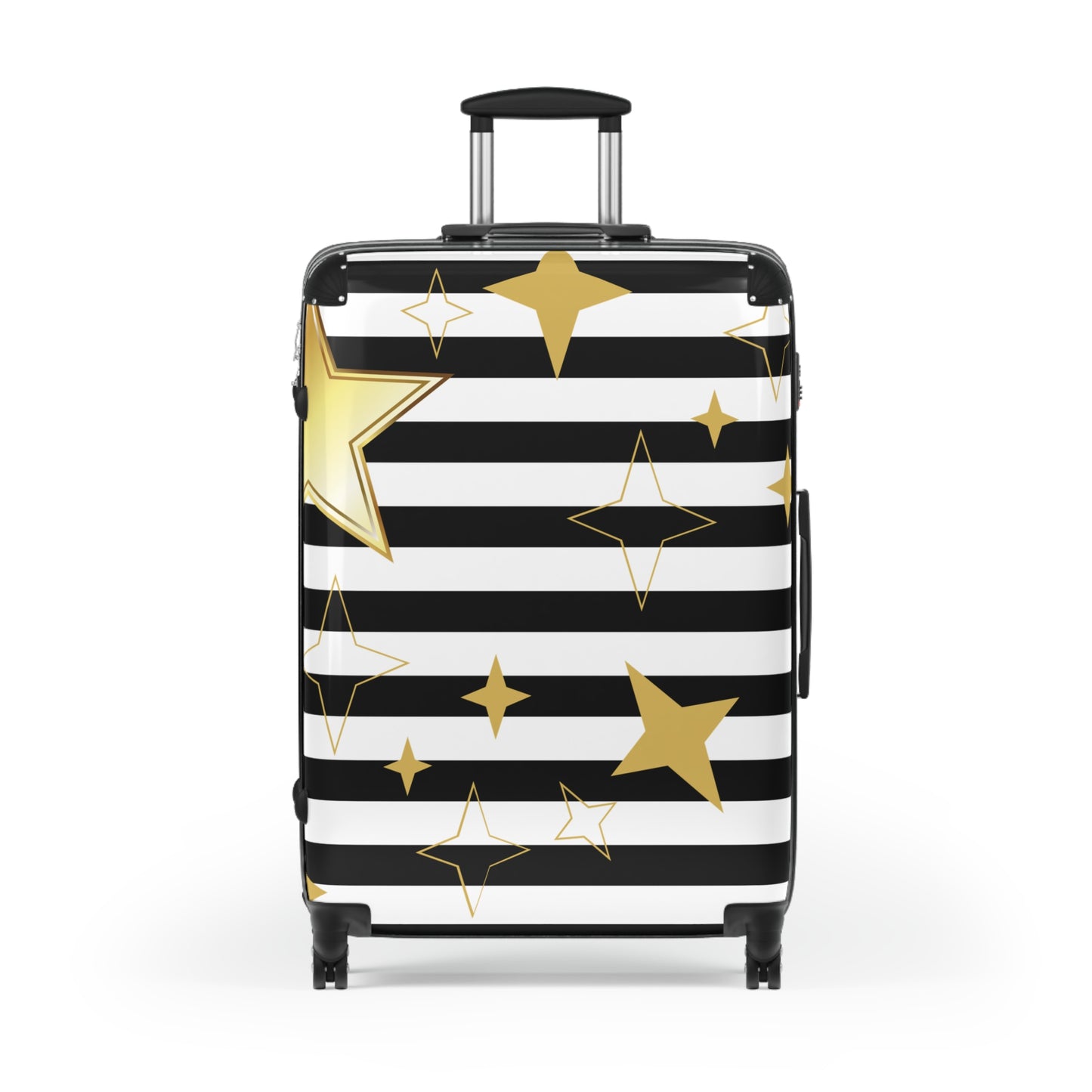 Star Stripes Carry-On Suitcase — Black & Gold Travel Luggage