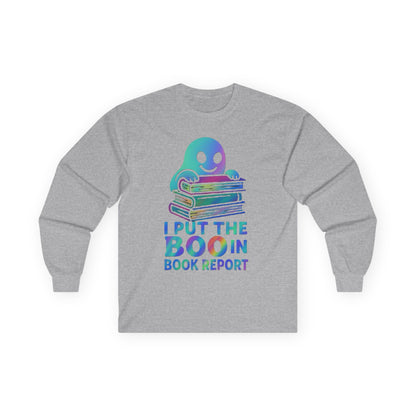 T-Shirt Whimsical Long Sleeve Tee for Book Lovers Halloween Shirt Cozy All-Seasons Top Fun Gift for Readers Book Report Humor Teacher Gift