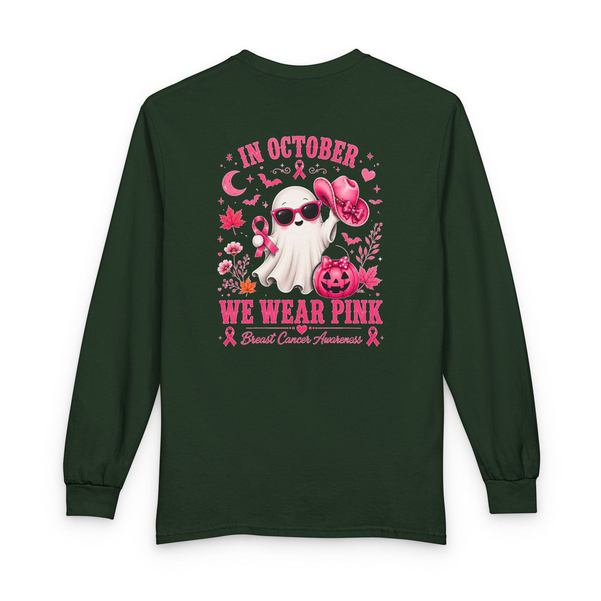 Breast Cancer Awareness Long Sleeve — "In October We Wear Pink" Ghost Tee
