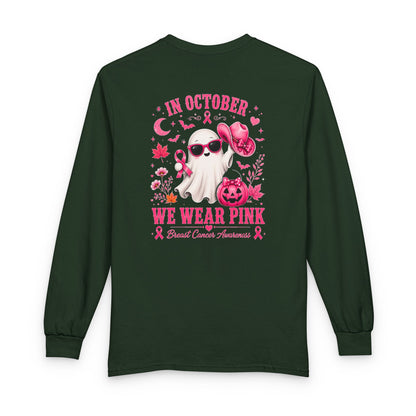 Breast Cancer Awareness Long Sleeve — "In October We Wear Pink" Ghost Tee