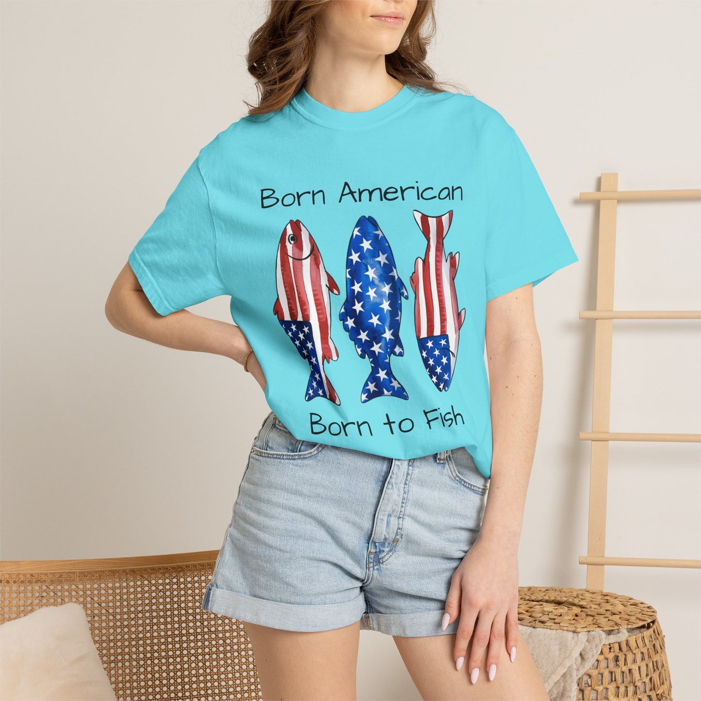 T-Shirt — "Born American Born to Fish" Patriotic Fishing Tee