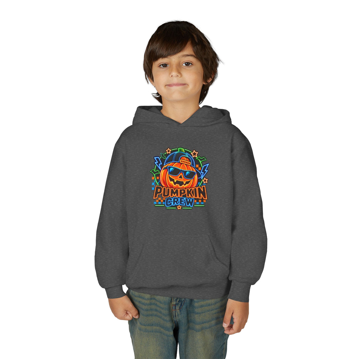 Youth Pumpkin Crew Hoodie — Cute Jack-O’-Lantern Halloween Sweatshirt