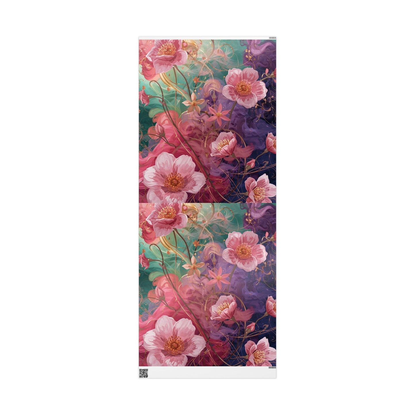 Floral Watercolor Wrapping Paper Roll — Pink Rose & Mint Gift Wrap